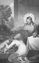 Maria Unção Os Pés do Salvador, de &39;A História e Vida de Nosso Abençoado Senhor e Salvador Jesus Cristo&39;, pelo Reverendo J. Milner, publicado por B. Crosby, 1808