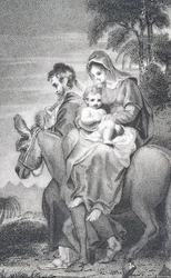A fuga para o Egito, de "A História e a Vida de Nosso Abençoado Senhor e Salvador Jesus Cristo", do Reverendo J. Milner, publicado por B. Crosby, 1808