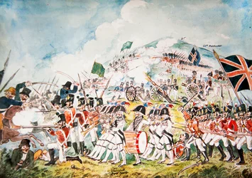 A própria milícia real da rainha em ação na Batalha de Vinegar Hill, Wexford, 1798