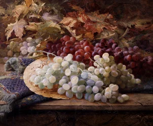Uvas vermelhas e brancas. Pintura de William Jabez Muckley (1837-1905) Coleção particular.