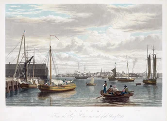 Boston, da casa do navio, extremidade oeste do estaleiro da Marinha, c.1833