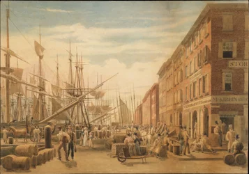Vista de South Street, a partir de Maiden Lane, Nova Iorque
