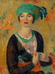 Rapariga em Turban Verde