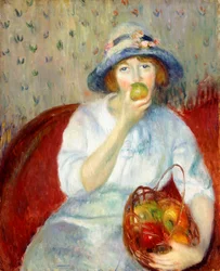 Menina com maçã verde