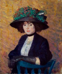 Mulher com chapéu verde