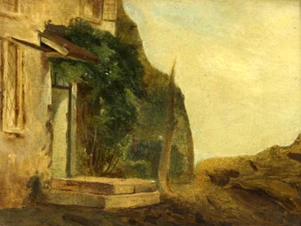 Uma porta de casa de campo (óleo no painel)