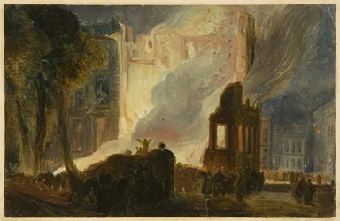 Tumultos de Bristol: o incêndio da mansão, Queen Square, c.1831 (óleo sobre papel)