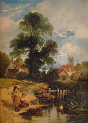 Cena do rio com crianças Os jovens pescadores, 1843