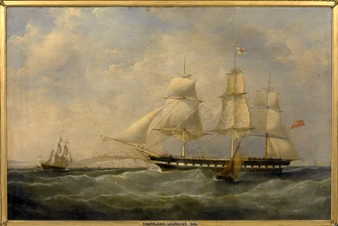 O navio indiano "Trafalgar", ao largo da costa de Dover (Inglaterra), construído em 1848 em Blackwall (Inglaterra), para a viagem de Londres a Calcutá (Índia)
