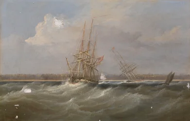 O cortador de ópio "Sylph" salvo pelo saveiro "Clive", c.1835 (pintura a óleo)