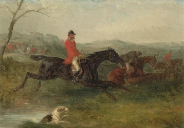 Foxhunting: Clearing a Brook (óleo na placa)