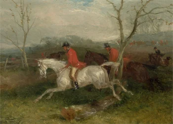 Foxhunting: Coming to a Fence (Full Cry) (óleo sobre placa)