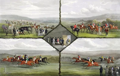 Incidentes de corrida, gravados por Edward Gilbert Hester (c.1843-1903) publicado por Arthur Ackermann, 1876 (colorido aquatint)
