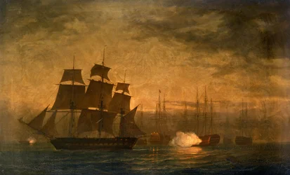 O HMS "Clyde" escapa do motim do "Nore" ao largo de Sheerness, Inglaterra, em 30 de maio de 1797