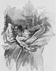 Pesadelo, ilustração de &39;Le Horla&39; de Guy de Maupassant (1850-93) gravada por Georges Lemoine, Paris, Edições Albin Michel, c.1910 (gravura em madeira)