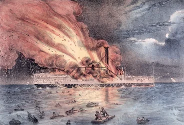 A conflagração do barco a vapor Lexington em Long Island Sound, 13 de janeiro de 1840