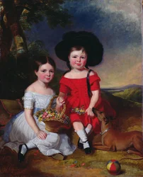 Annie e John Edward, filhos de Thomas Rhodes de Leeds (óleo sobre tela)