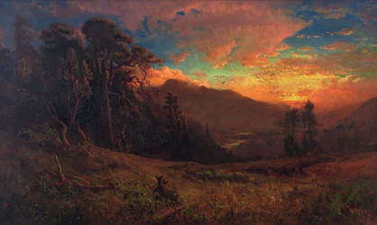 Um pôr do sol outonal no rio Russo