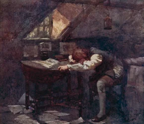 Ilustração para The Deserted Village por Oliver Goldsmith (cor litho)