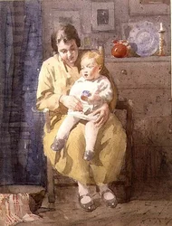 Mãe e Filho (aguarela sobre papel)