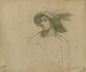 Estudo para um retrato de uma mulher sentada com chapéu