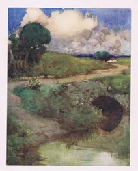 O riacho de arrefecimento, o verde gramíneo (cor litho)