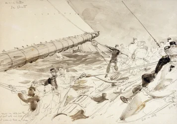A bordo do iate imperial alemão "Meteor" (1902), com os nomes dos tripulantes, incluindo o imperador alemão (Kaizer) Wilhelm II (William II) (1859-1941), à direita