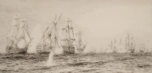 Navios, quatro mastros, engajados na batalha
