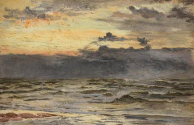 Estudo para a praia do mar após uma tempestade (óleo a bordo)