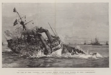 A perda do HMS Victoria, o Flagship afundando depois de ser abalroado pelo HMS Camperdown