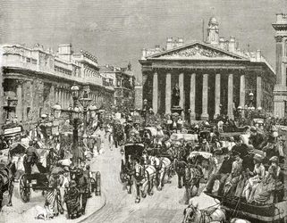 O Banco de Inglaterra e a Bolsa Real no século dezanove, de «London Pictures: Drawn with Pen and Pencil», pelo reverendo Richard Lovett, publicado em 1890