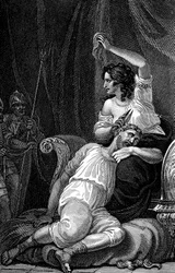 Dalila corta o cabelo de Samsons, tirando sua força, 1820