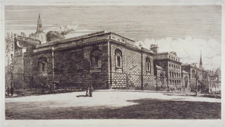 Vista da prisão de Newgate, Old Bailey, de Newgate Street, City of London, c1900