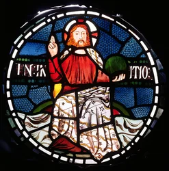 No começo, detalhe da janela de criação, 1861 detalhe de vidro manchado de 120153