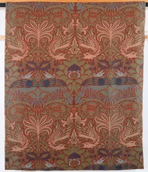 Pavão e dragão, cortina de sarja tecida à mão, Morris & Co., 1878