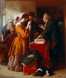“" Escolhendo o vestido de noiva "" Detalhe. Pintura de William Mulready (1786-1863). 1845. Londres. Victoria and Albert Museum.