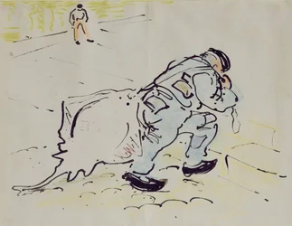 Churchill com um skate (caneta e tinta e lápis de cera em papel)