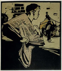 Newspaper Crier, Londres - em "Types of London", de William Nicholson (1872-1949), ed Floury