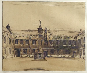 The Front Quad do Corpus Christi College, Oxford (caneta e tinta com lavagem em papel)