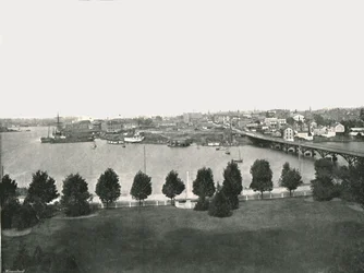 Vista dos edifícios do governo, Victoria, Canadá, 1895.