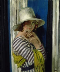 Mrs Hone em um vestido listrado, 1912
