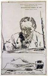 Auto-retrato Olhar em espelho (caneta e tinta sobre papel)