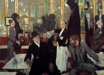 O café real em Londres. Detalhe. Pintura de Sir William Orpen