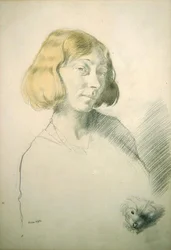 Vera Hone and her Dog, c.1912 (lápis e lavagem em papel)