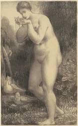 Nude bebendo em uma fonte