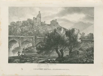 Castelo de Tutbury - vista sul: zincógrafo, nd [início do século XIX]