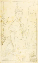 Senhora de vestido de noite com figura de Vénus de Milo