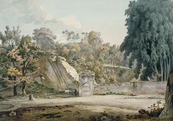 Park Gateway and Fountain (aquarela sobre papel)