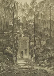 Vista da capela no jardim em Strawberry Hill, gravado por Godfrey, 1784