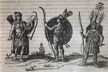 Tipos de índios franceses canadenses, ilustração de Descrição de Nouvelle-France